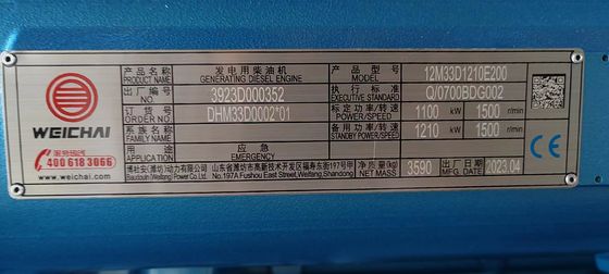 Water Cooling System 1000KW Weichai Boduan Generator Set with Sound Attenuated Filter